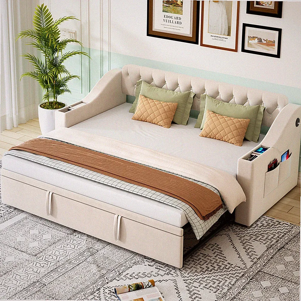 90x190cm Tagesbett Ausziehbares Bett 180x190cm Polsterbett Doppelbett,Schlafsofa