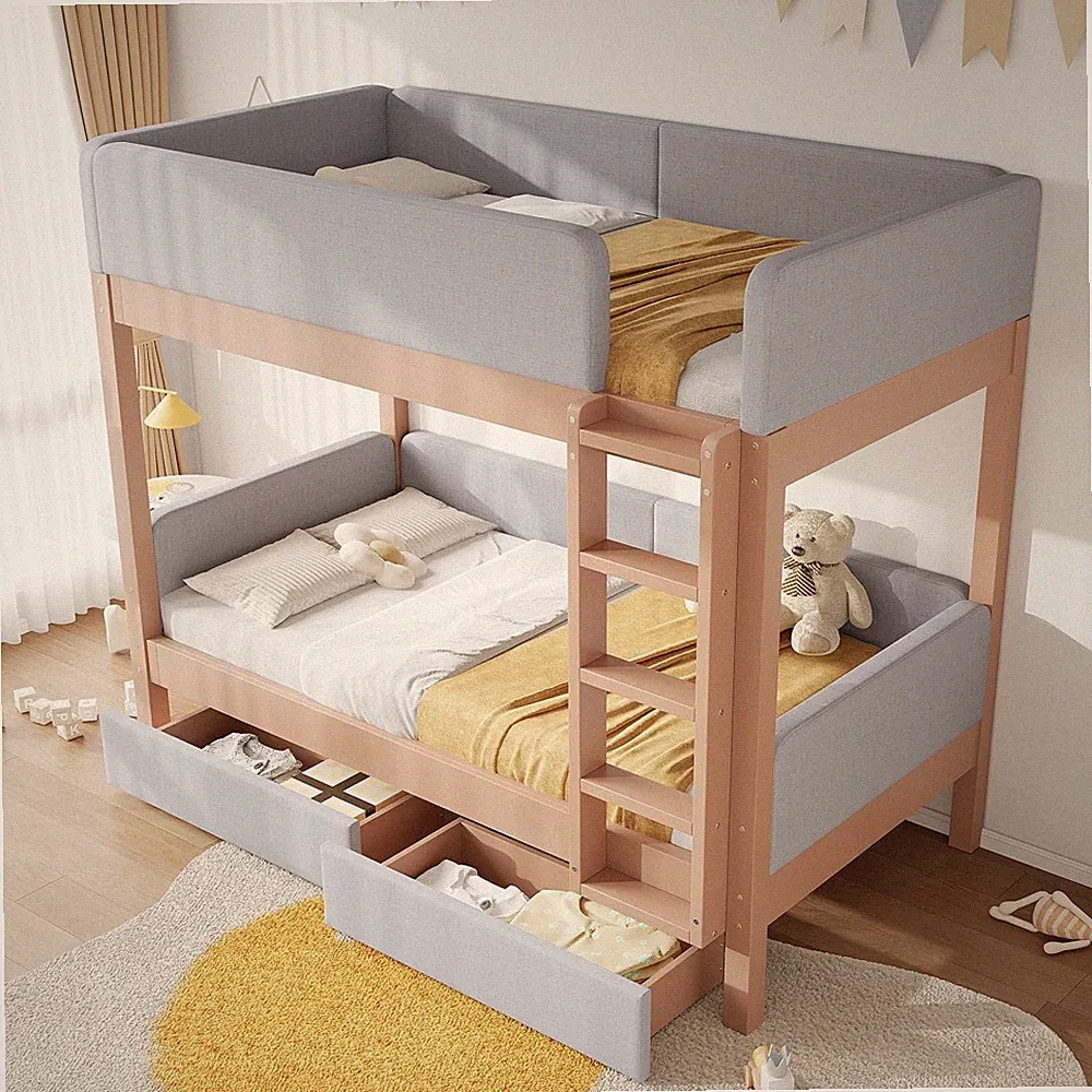90x200cm Etagenbett Kinderbett Jugendbett Stockbett mit Lattenrost, 2 Schubladen