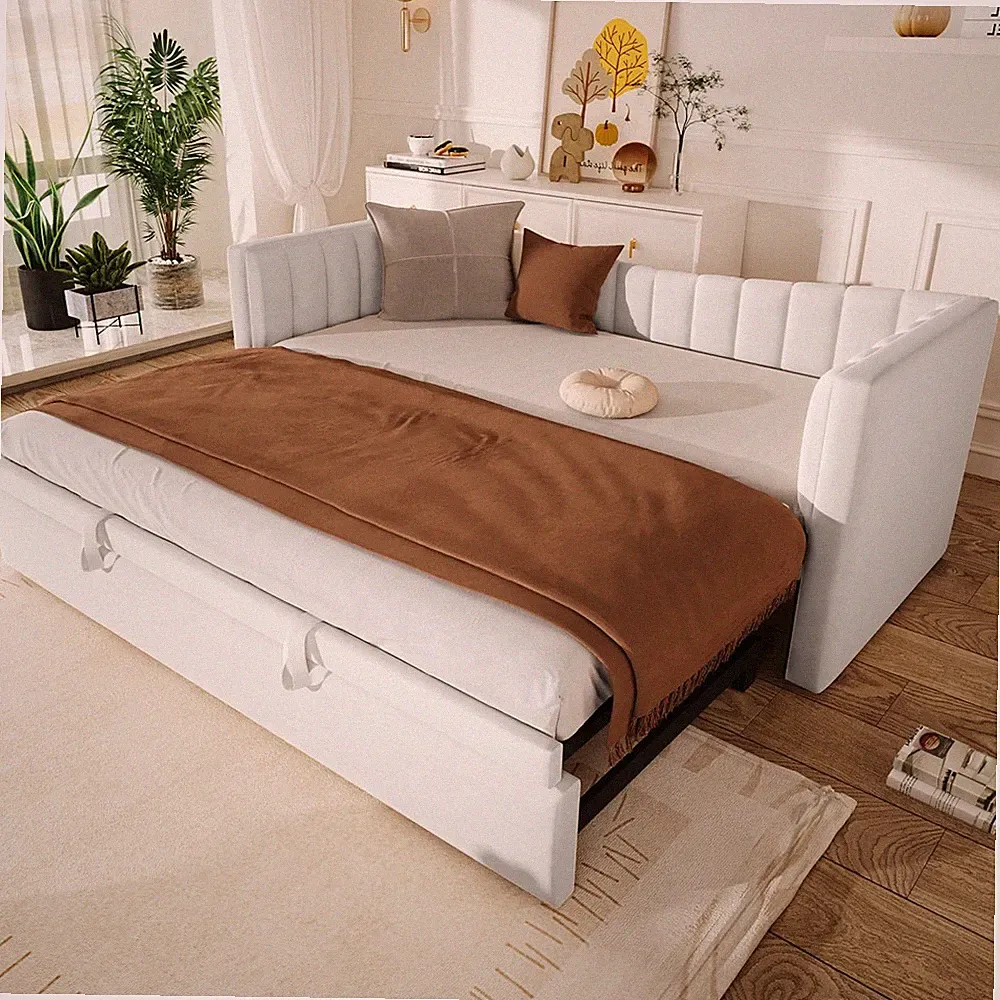 90x200cm Tagesbett mit Ausziehbares Bett 180x200cm Polster Schlafsofa Lattenrost