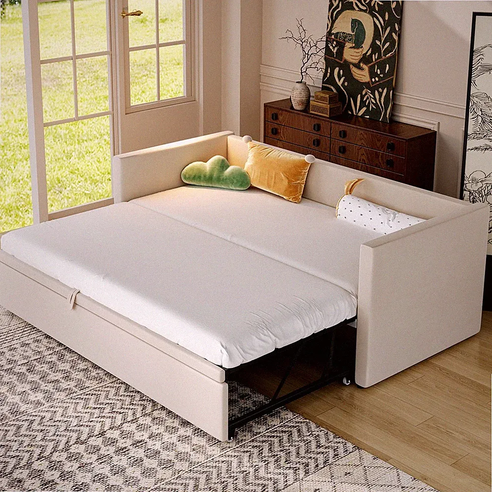 90x200cm Tagesbett mit Ausziehbett 180x200cm Schlafsofa Polsterbett Lattenrost