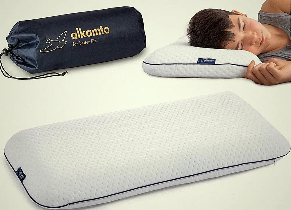 alkamto Ergonomisches Kinderkissen 66x33x6 cm – Flaches Memory Foam Kissen für K