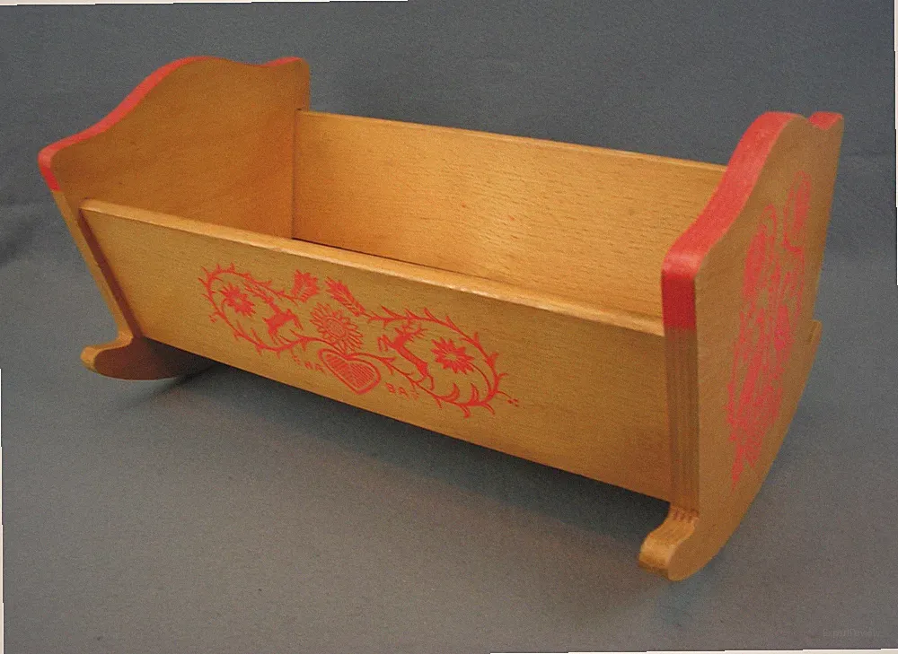 Alte Art Deco Vintage Holz Puppenwiege Puppenbett Wiege Holz Spielzeug 1940 1950