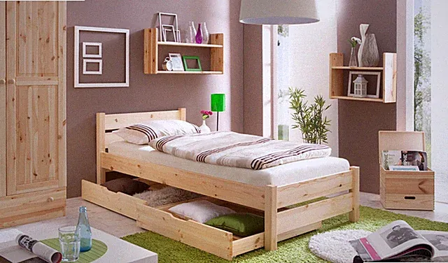 ANGEBOT Einzelbett "Bora" B-WARE Kiefer massiv Natur 100 x 200 Bett