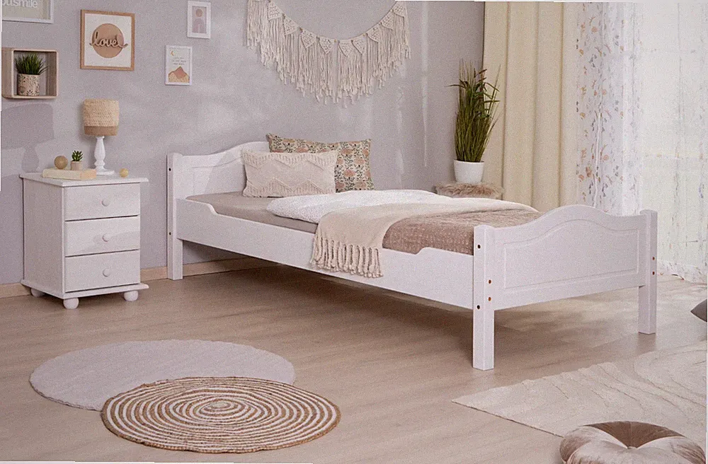 ANGEBOT Einzelbett "Rita" B-WARE Kiefer massiv weiß 100 x 200 cm Bett
