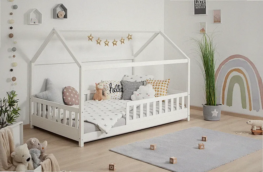 ANGEBOT Hausbett "Kay" inkl. Rollrost B-WARE Kiefer massiv weiß 140x200 cm