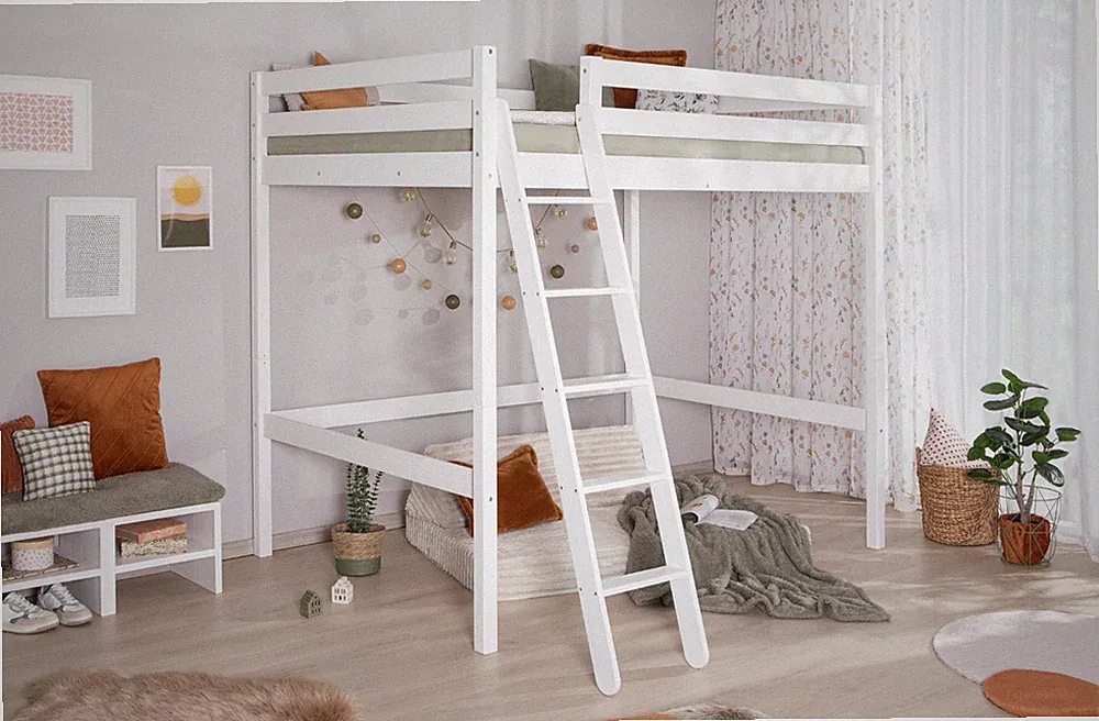 ANGEBOT Massivholz Hochschläfer "Matthias 140" B-WARE Weiß lackiert Hochbett