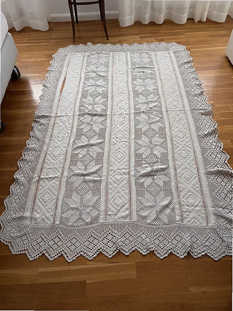 ART DECO: HANDARBEIT große Tagesdecke Bettüberwurf Tischdecke 220x140cm