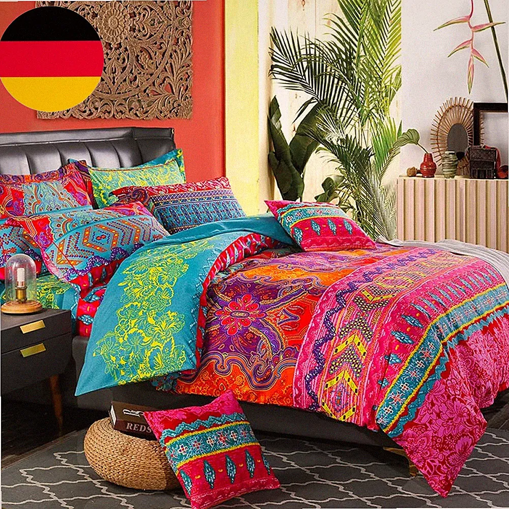 Ashanlan Bettwäsche 155X220 Boho Stil Bunt Bettbezug Kissenbezug 80X80 Cm
