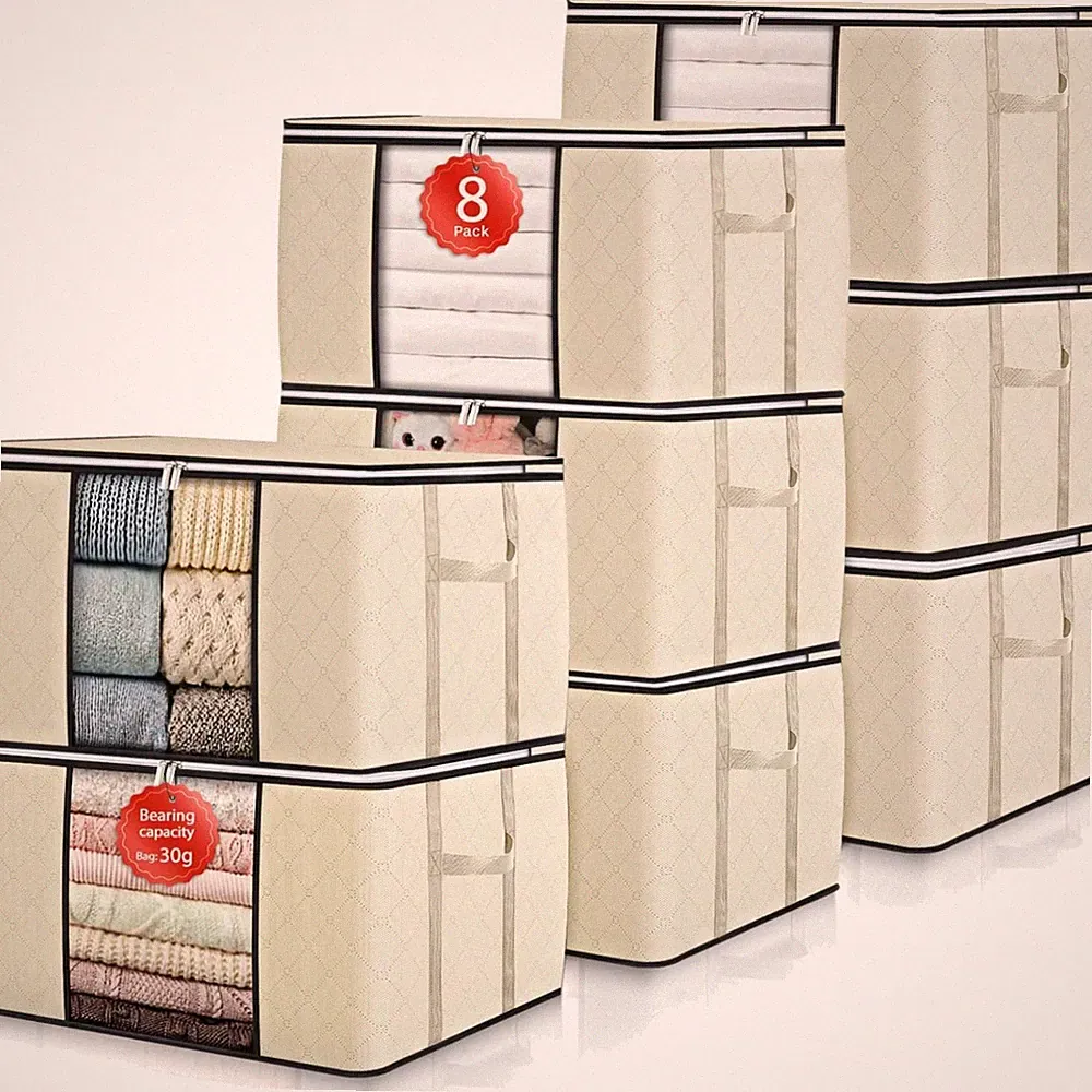 Aufbewahrungsbox 90L Set 8 Stück Kleiderschrank Boxen Bettdecken Staubdicht