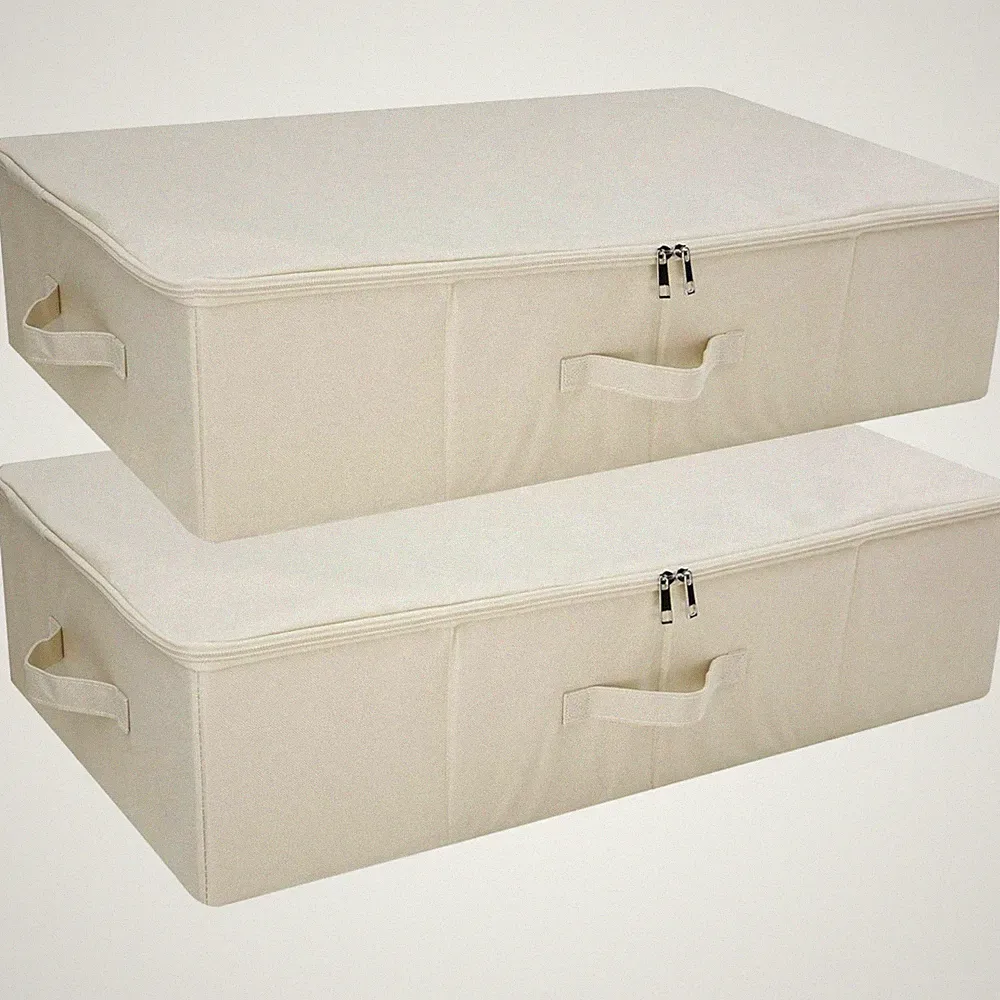 Aufbewahrungsboxen Bett Schrank Staubdicht faltbar 2er-Pack beige