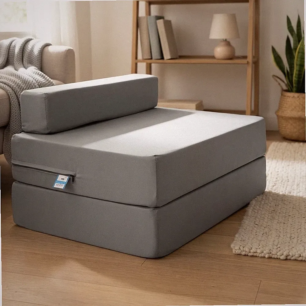 Ausklappbares Einzel Futon Schlafsofa Grau Faltbar Z Bett Matratze für Gäste