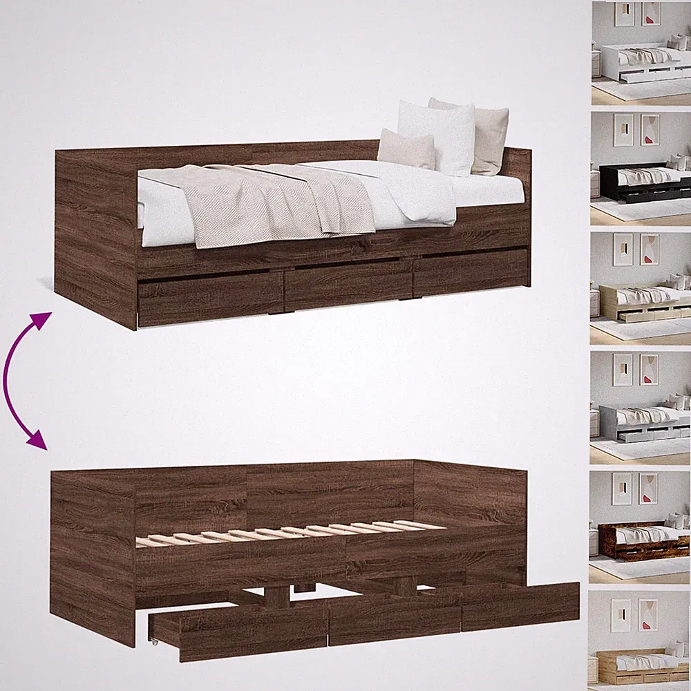 Ausziehbare 2-in-1 Tagesbett mit Schubladen Bettgestell Holzbett Einzelbett