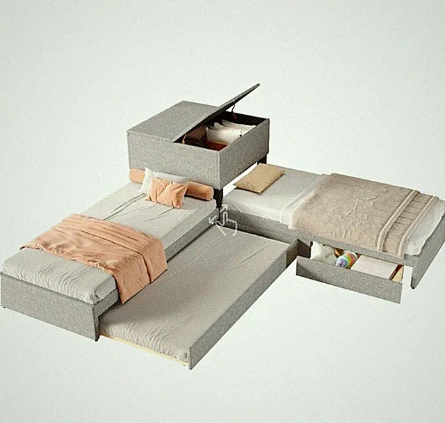 Ausziehbett 90x200 cm Grau mit Stauraum, 2 Schubladen & Aufbewahrungsbox