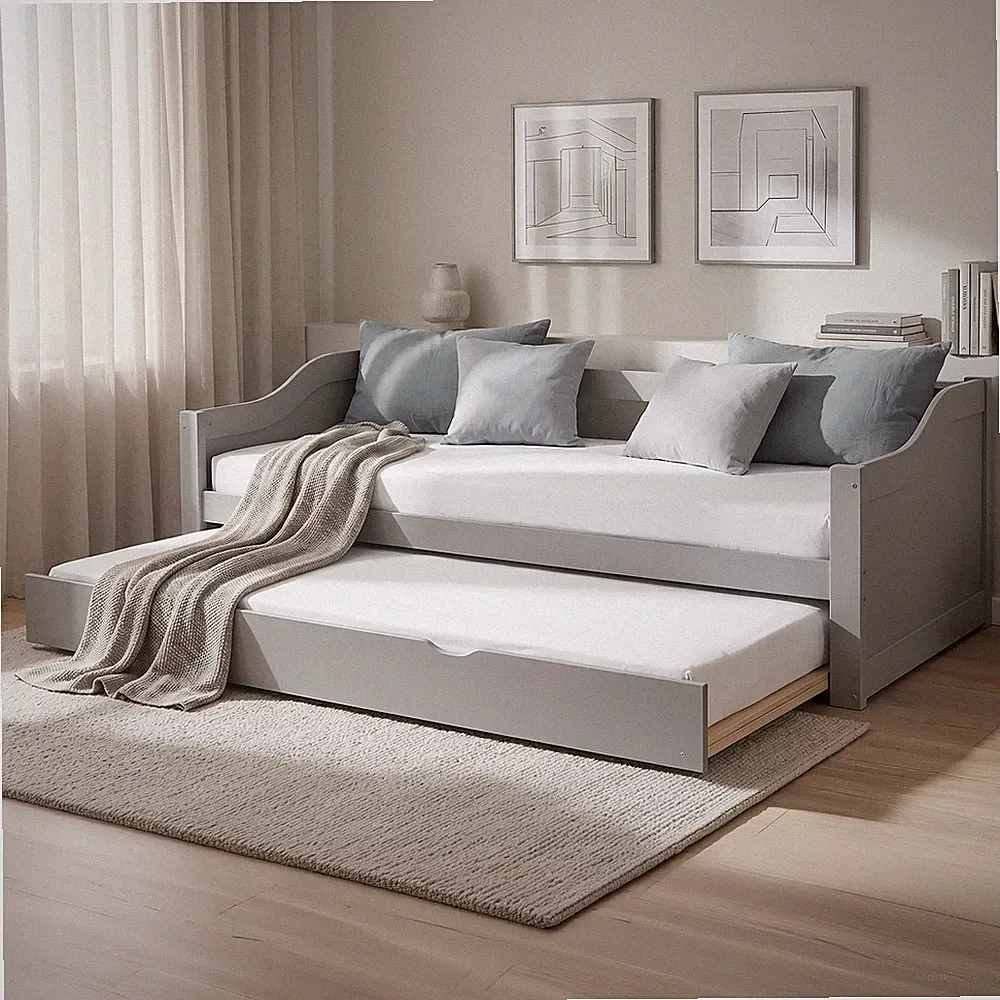 Ausziehbett 90x200 Holz Kinderbett Grau Einzelbett Bettgestell Bett Homestyle4u