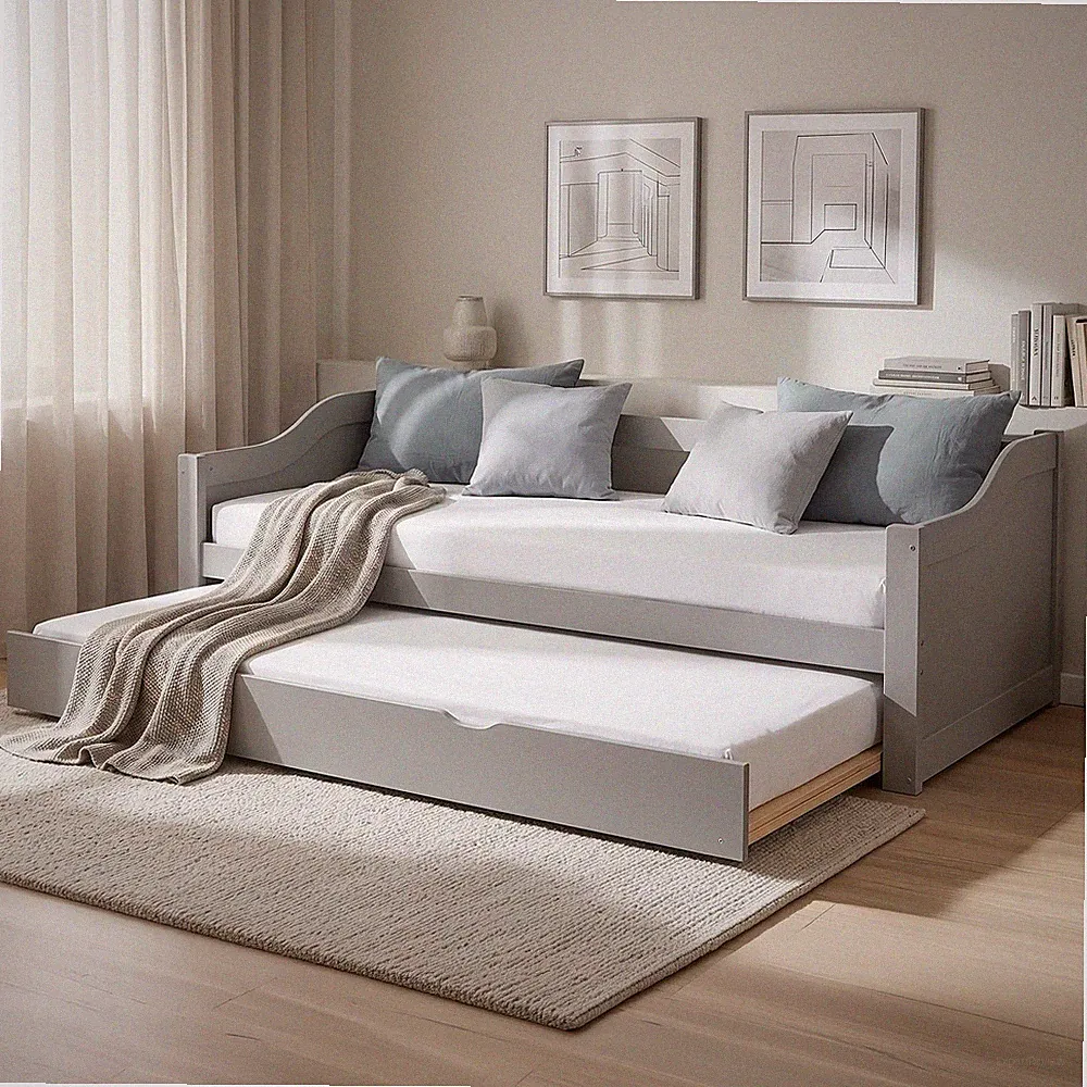 Ausziehbett 90x200 Holz Kinderbett Grau Einzelbett Bettgestell Bett Homestyle4u