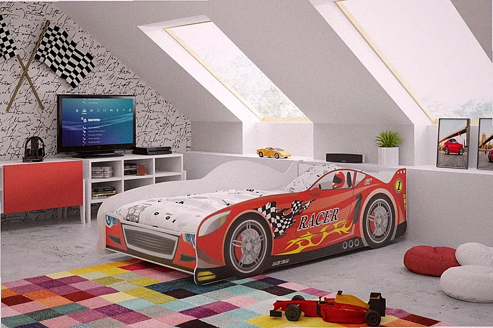 Autobett Kinderbett Auto – Jungenbett 83x166 cm mit Lattenrost und mit Matratze