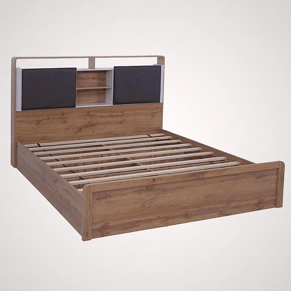 B-Ware King Size Bett MCW-P43, MDF 180x200cm, Wotan-Eiche-Optik, weiß