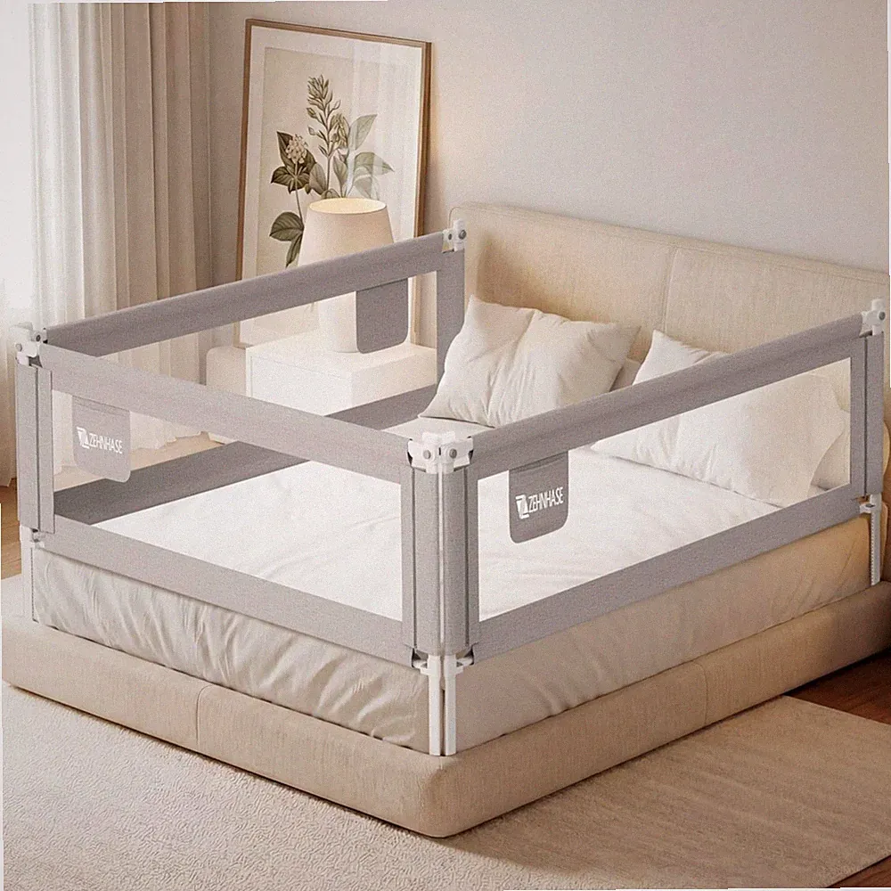 Baby Bettgitter Rausfallschutz 200cm Grau Kinderbett Sicherheitsgitter