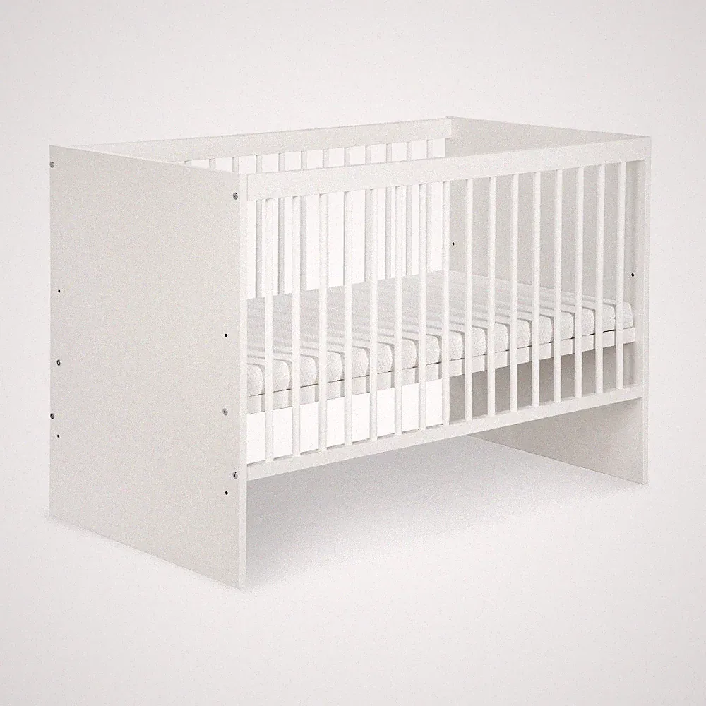 Babybett 120x60 Weiß mit Matratze Kinderbett Kiefer 3 Höhen verstellbar TANY