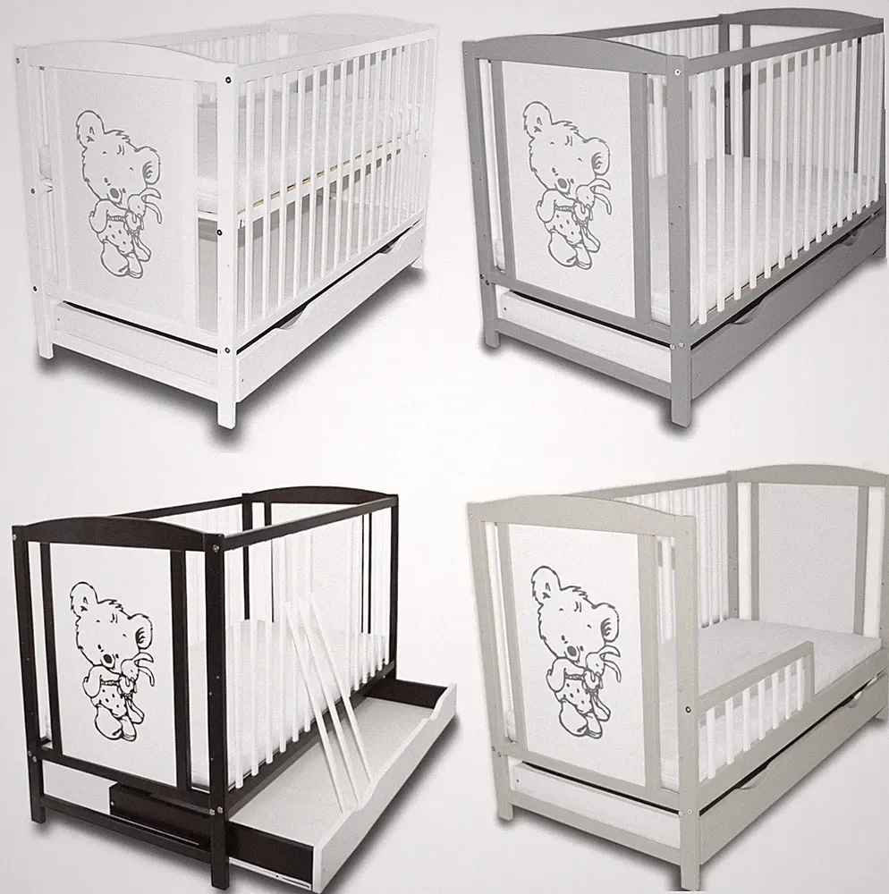 Babybett Gitterbett 2in1 + Schublade + Barriere 4 Farben - ohne Matratze