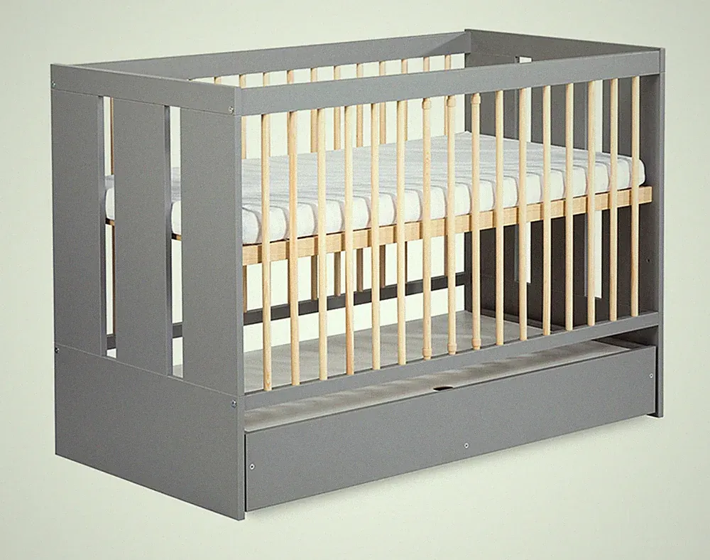 Babybett Gitterbett mit Bettschublade Lattenrost graphit kiefer weiß 60x120cm
