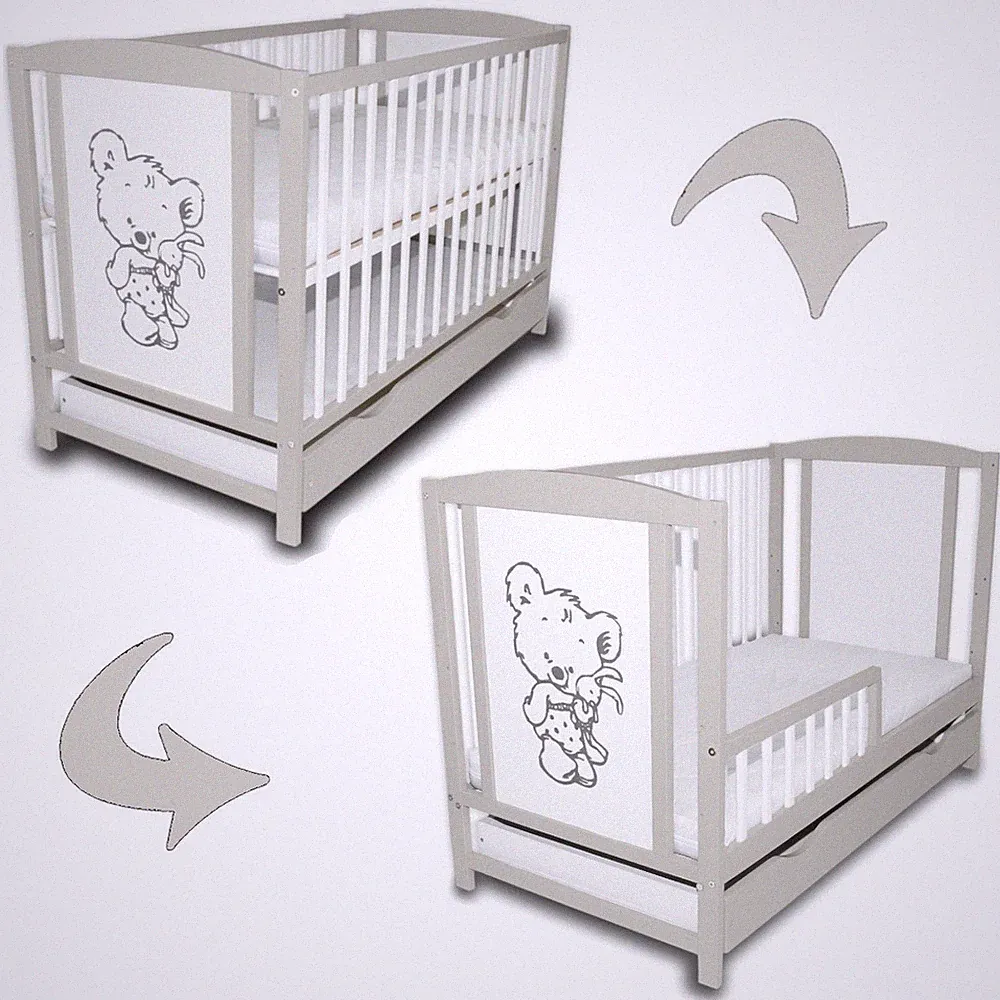 Babybett Gitterbett Teddybär Kaschmir mit Hase Schublade Barriere ohne Matratze