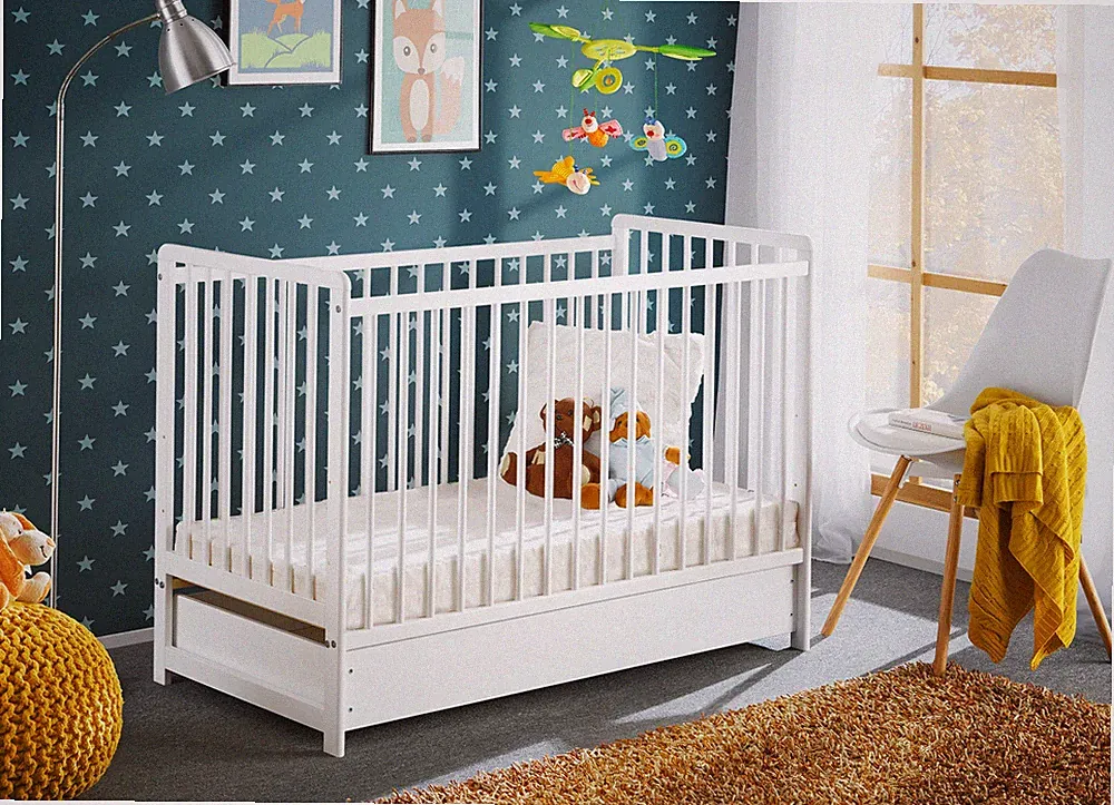 Babybett Kinderbett Gitterbett Beistellbett + Matratze Schublade CYPI 120x60