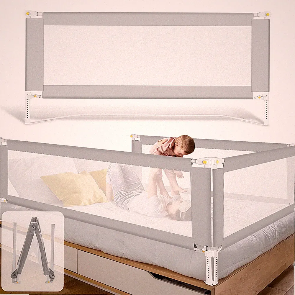Babybettgitter 150/180/200cm Grau für Boxspring Rausfallschutz Rausfallschutz