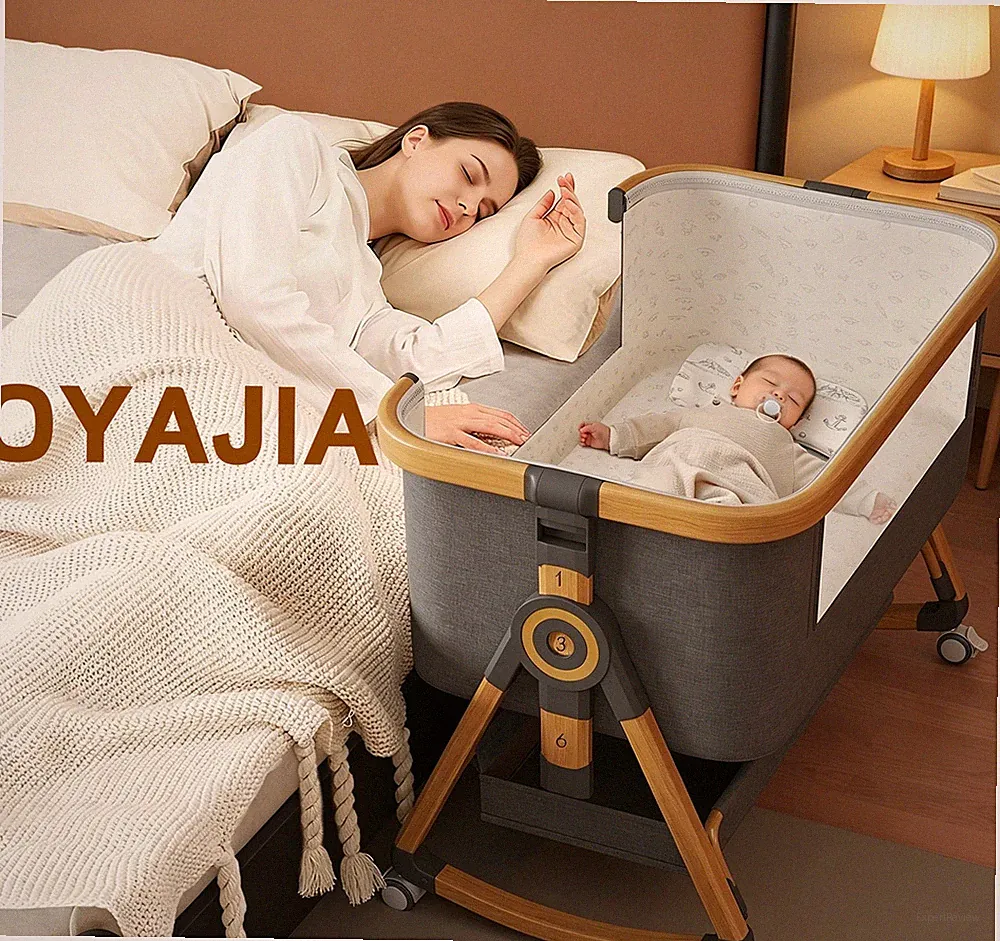 Babywiege Kinderbett mit 4 Rollen Höhenverstellbar Beistellbett mit Moskitonetz