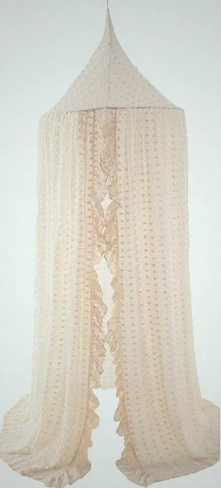 Baldachin Betthimmel Mädchen mit Pompons Moskitonetz Beige für Kinderbett