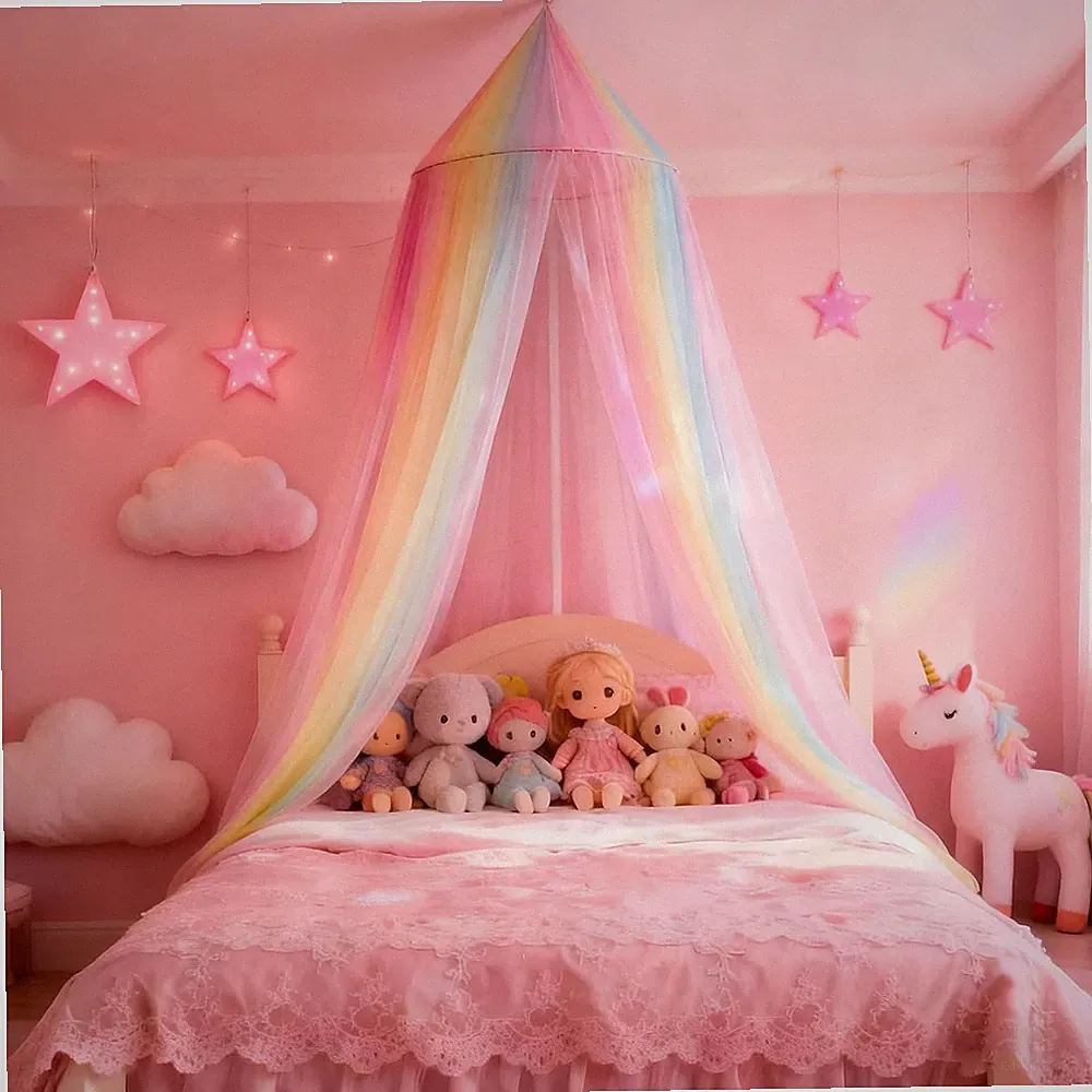 Baldachin Kinderzimmer Betthimmel Mädchen Prinzessin Regenbogen Betthimmel Atmun