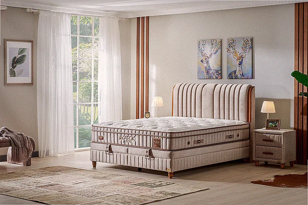 Bambi Boxspringbett Set, Kapok Naturel, Schlafzimmerbett, Bett 90x200 - 180x200