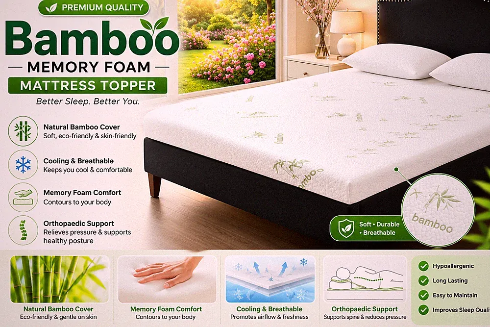 Bambus Memory Foam Matratzenauflage 4 cm dick kühlend Komfort orthopädische Topper