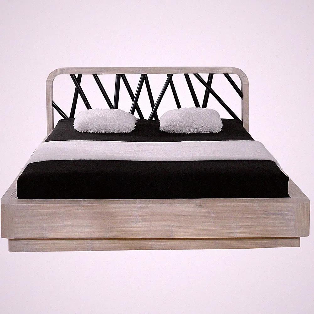 Bambusbett 140x200 Landao Weiß Schwarz Bambus Futonbett Holzbett Modern Lounge