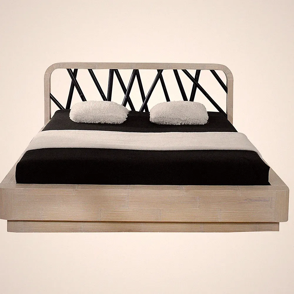 Bambusbett 160x200 Landao Weiss Schwarz Futonbett Holzbett Designerbett Modern