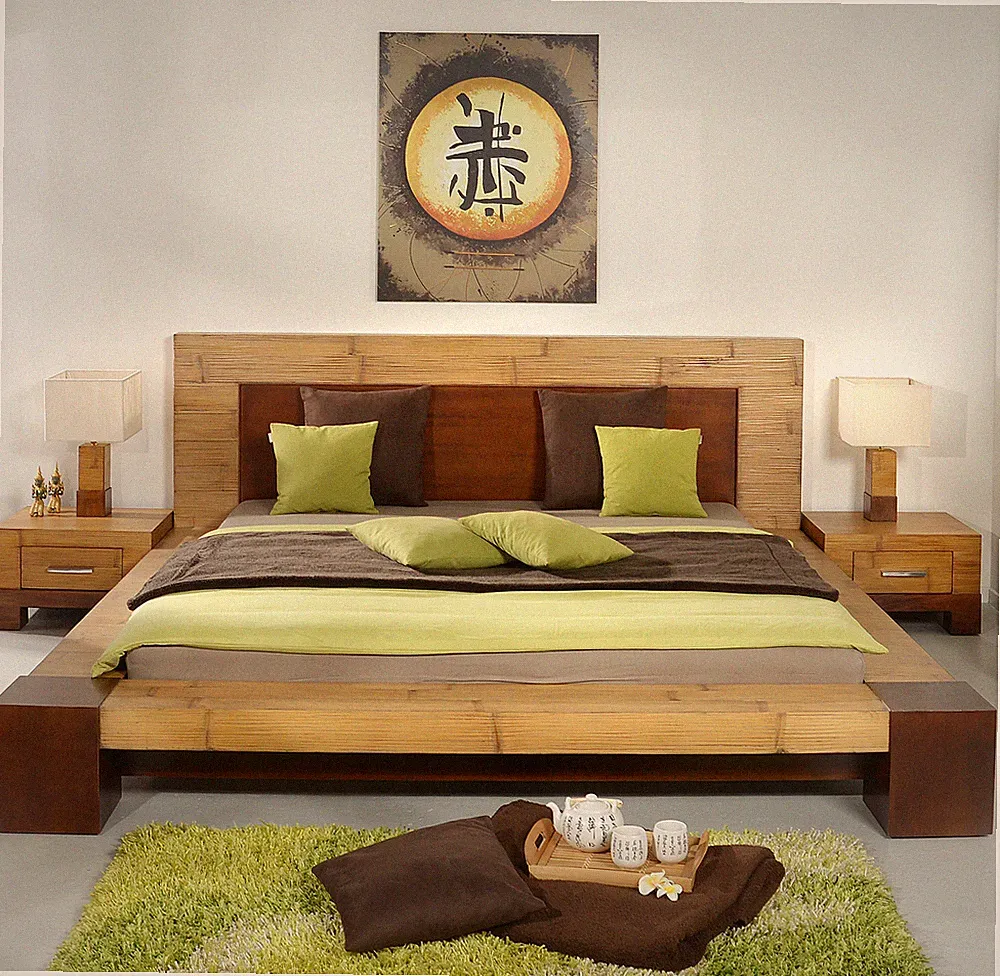 Bambusbett 180x220 Tawau Bettrahmen Überlänge Futonbett Bettgestell Holz Massiv