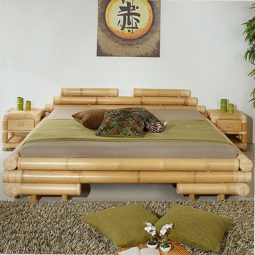 Bambusbett 200x200 Meiji Rattan Bettgestell Bettrahmen Holzbett Futonbett Bett