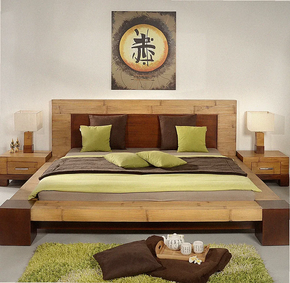 Bambusbett 200x200 Tawau Doppelbett Bettgestell Futonbett Bettrahmen Holz Massiv