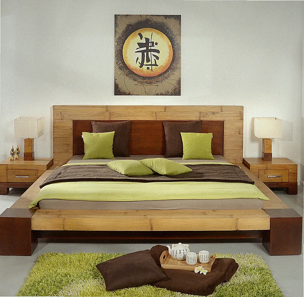 Bambusbett 200x220 Tawau Doppelbett Überlänge Bettrahmen Futonbett Bett Massiv