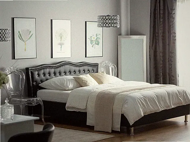 Barock Bett Unicorn Lederbett schwarz mit Strasssteine Lattenrost Bettkasten