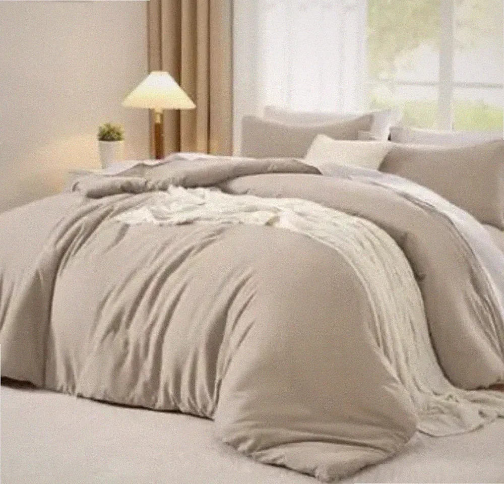 Baumwollbettwäsche 155x220 Beige Khaki Taupe weich 80x80 cm Kissenbezug 3Teilig