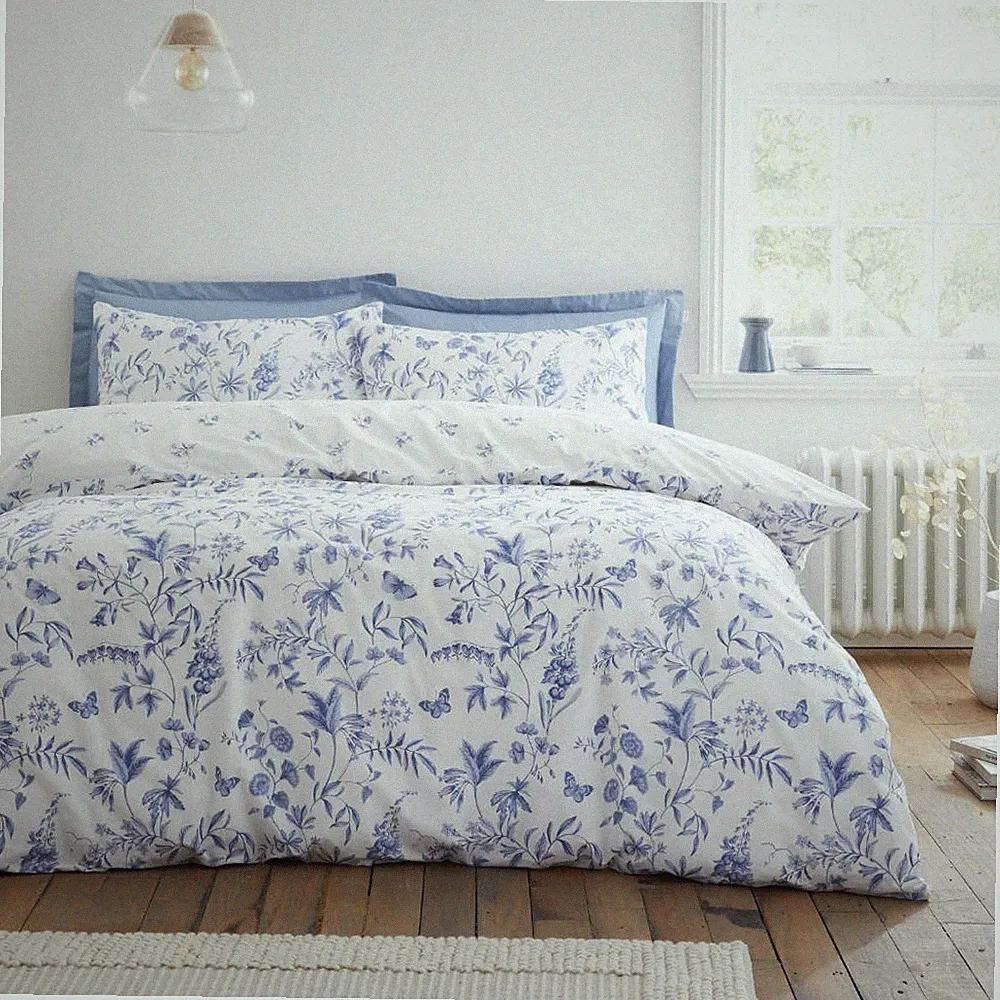 Baumwolle Blau Blumen Bettwäsche Thea Luxus Wende Bettbezug Set von Bianca