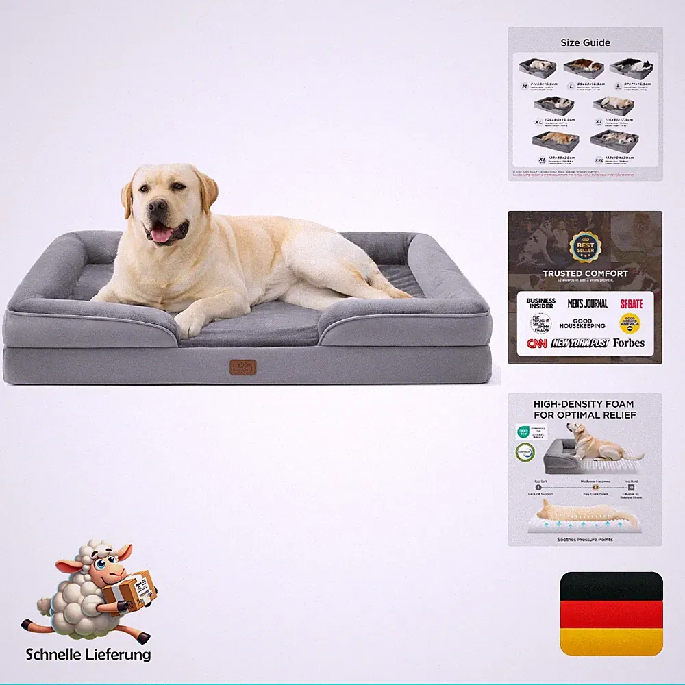 Bedsure Orthopädisches Hundebett 114x81cm Hundesofa mit eiförmigem Schaum was...