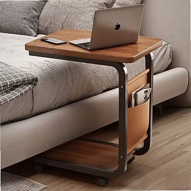 Beistelltisch Sofatisch Kaffeetisch Betttisch Laptoptisch Stahl Holz mit Rollen~