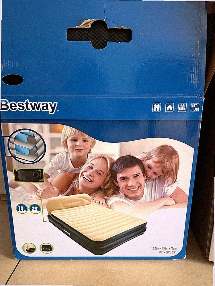 Bestway Luftbett aufblasbar mit Kopfteil, 226 x 152 x 74 cm, Beige 1 mal benutzt