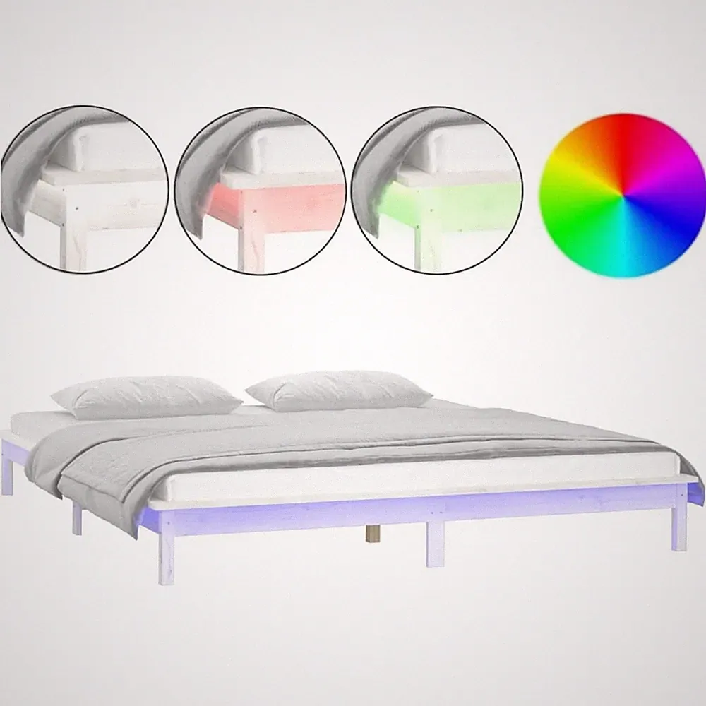 Bett 120x200 cm Bettgestell Doppelbett mit LED Beleuchtung Weiß