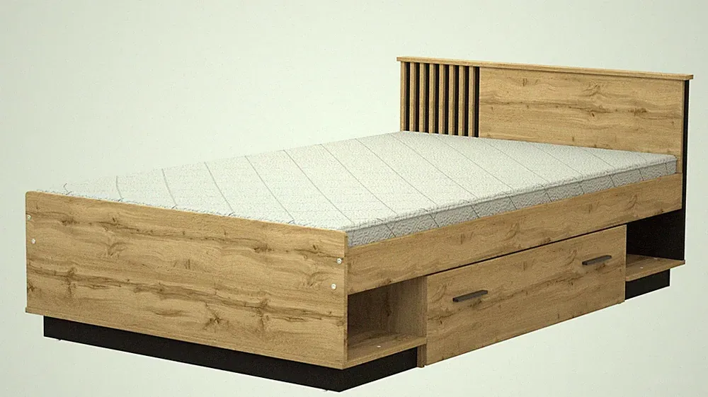 Bett 120x200 cm Lamelo LA20 Betgestelle Bettrahmen mit Lattenrost und Schublade
