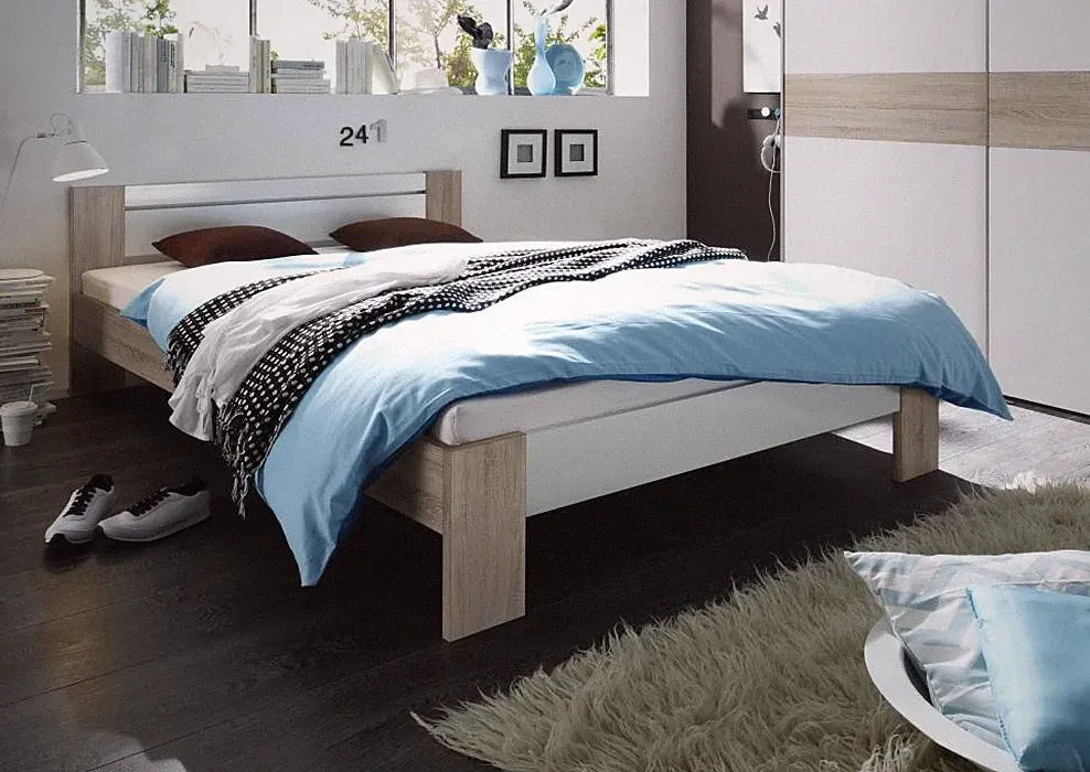 Bett 140x200 Futonbett Doppelbett Schlafzimmer VEGA Sonoma Weiß