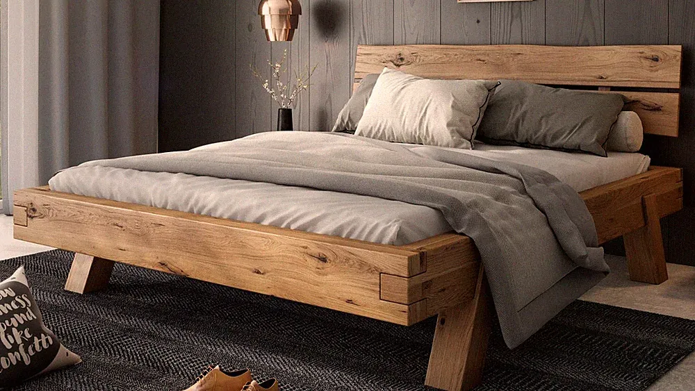 Bett 140x200 Futonbett Schlafzimmer Rustic-Eiche Holz Bettgestell Heinrich