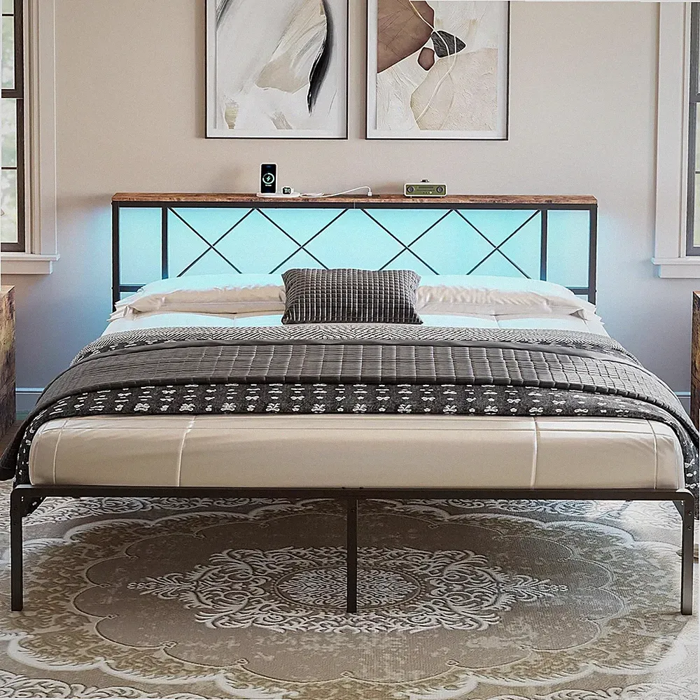 Bett 160x200 cm mit LED-Beleuchtung und USB-Ladefunktion, Doppelbett